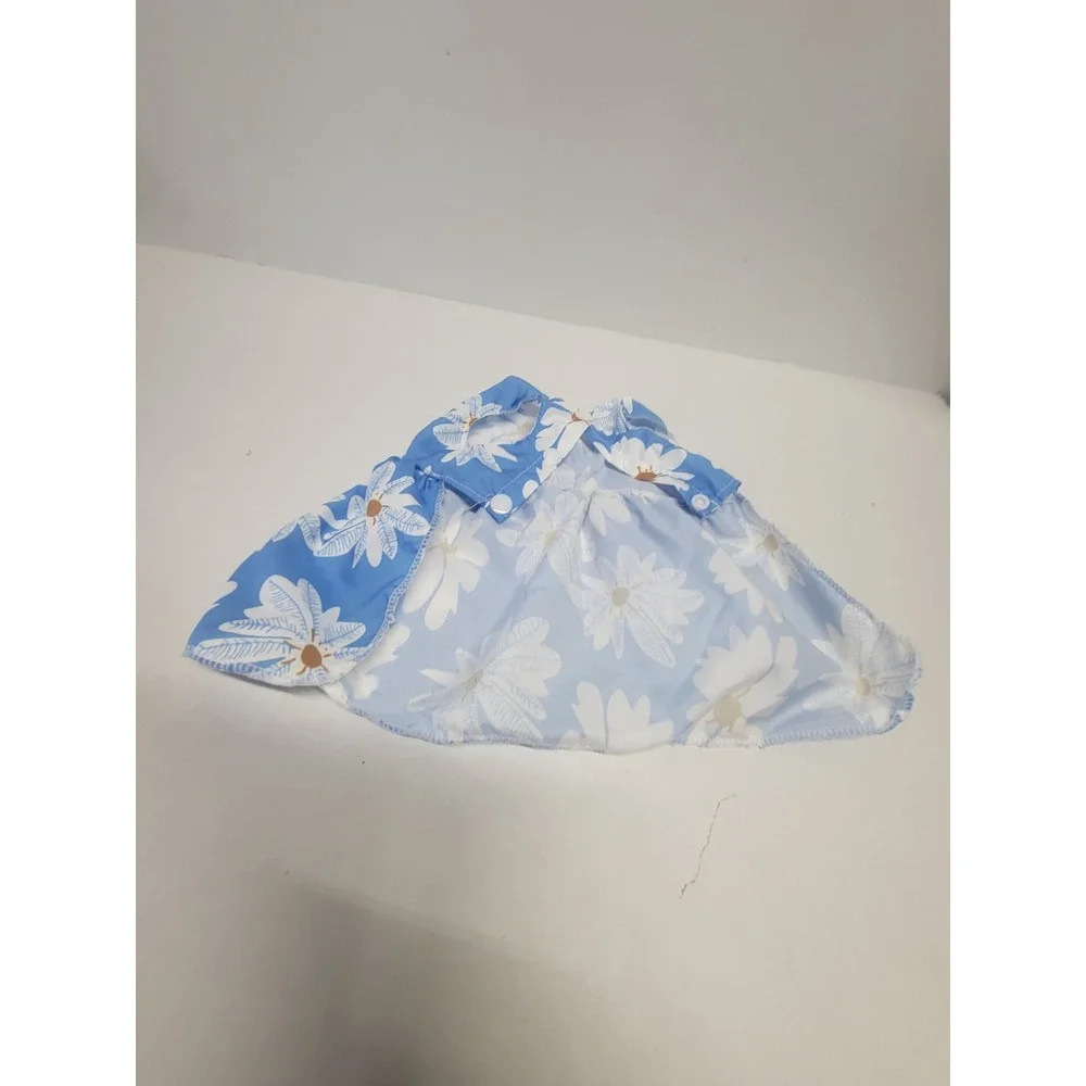 Blue Floral Daisy Pet Dress with Large Bow Snap Closure Small Dog Cat‎ Size S